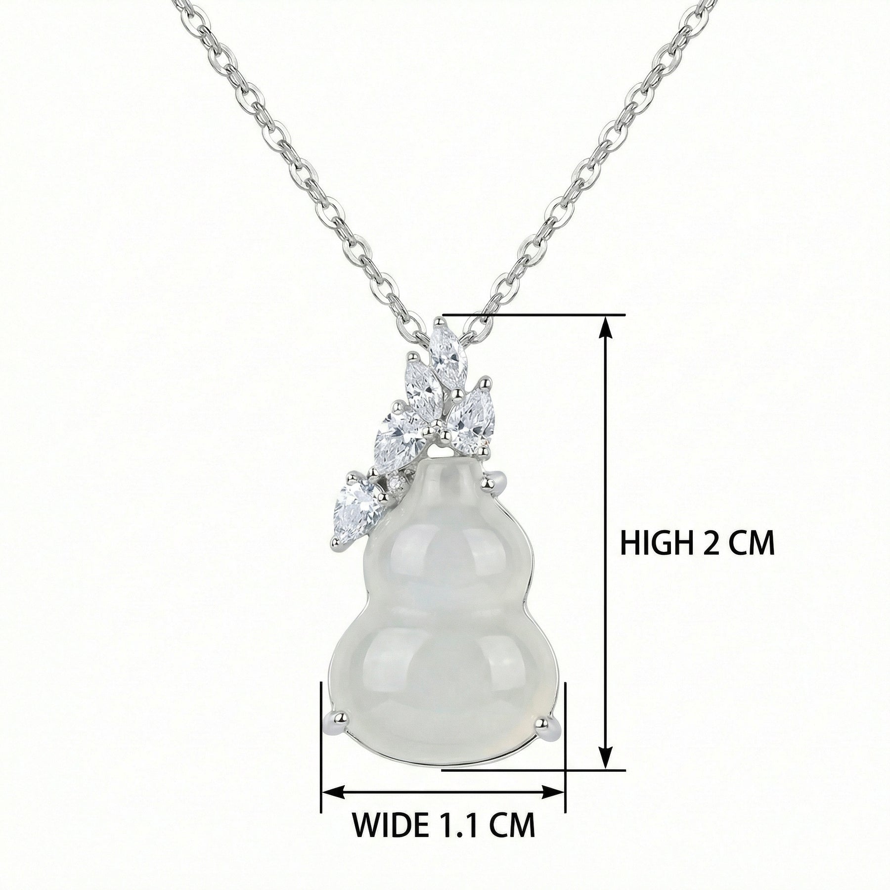White Jade Gourd Necklace, Sparkling stone Leaves – jade necklace, front view