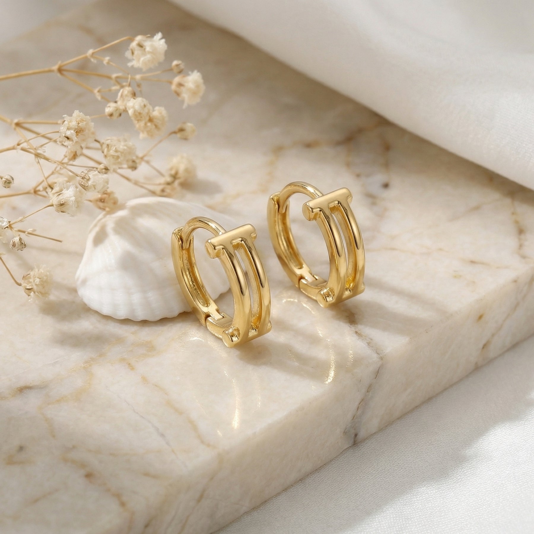 Double-Bar Geometric Huggie Hoops – sterling silver earrings