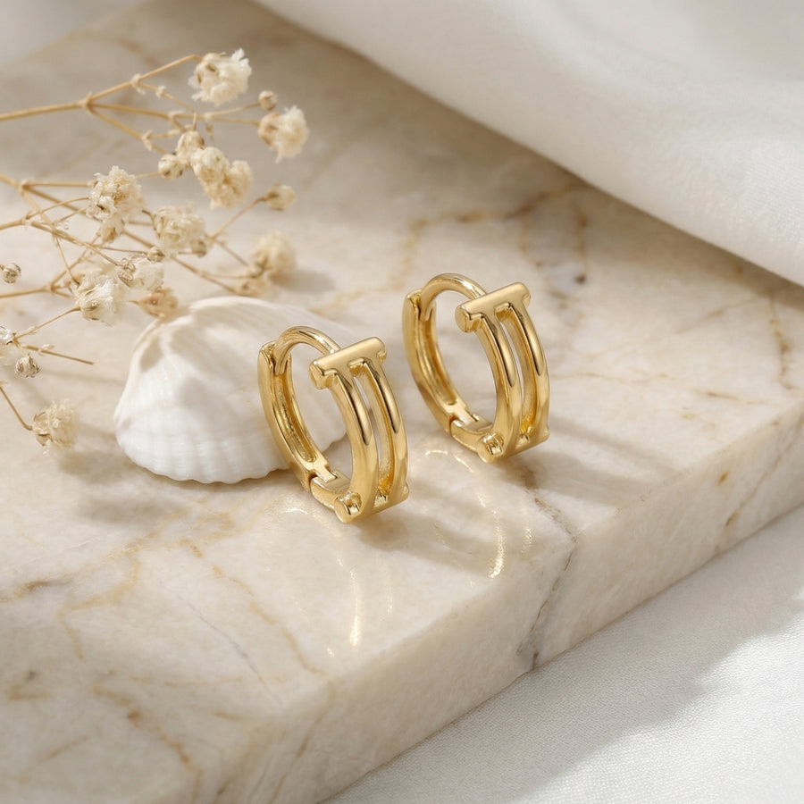 Double-Bar Geometric Huggie Hoops – sterling silver earrings