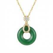 Green Jade Donut Necklace, Floral Accents – jade necklace, side detail