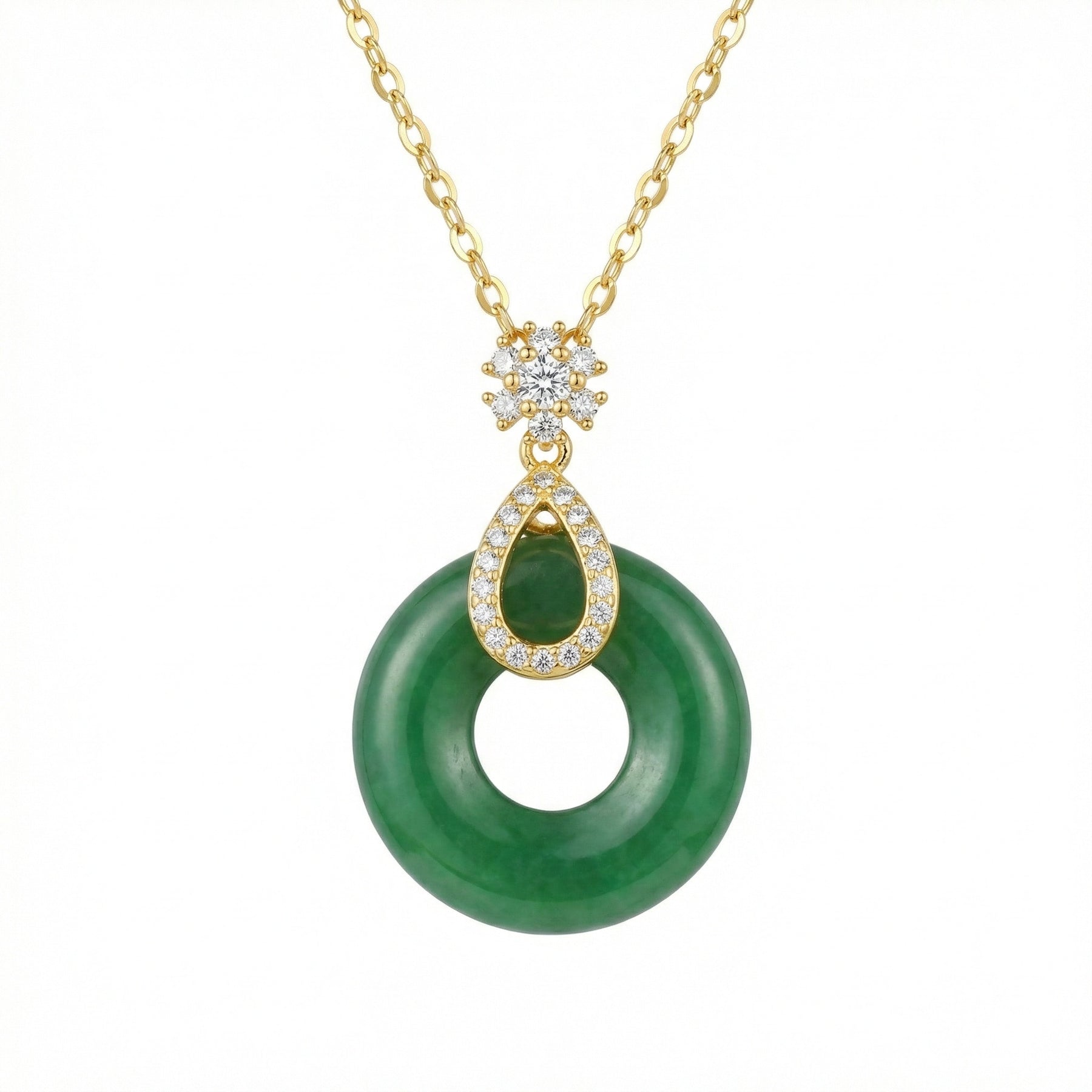 Green Jade Donut Necklace, Floral Accents – jade necklace, side detail