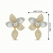 Two-Tone Floral Studs with Leaves – sterling silver earrings, side detail