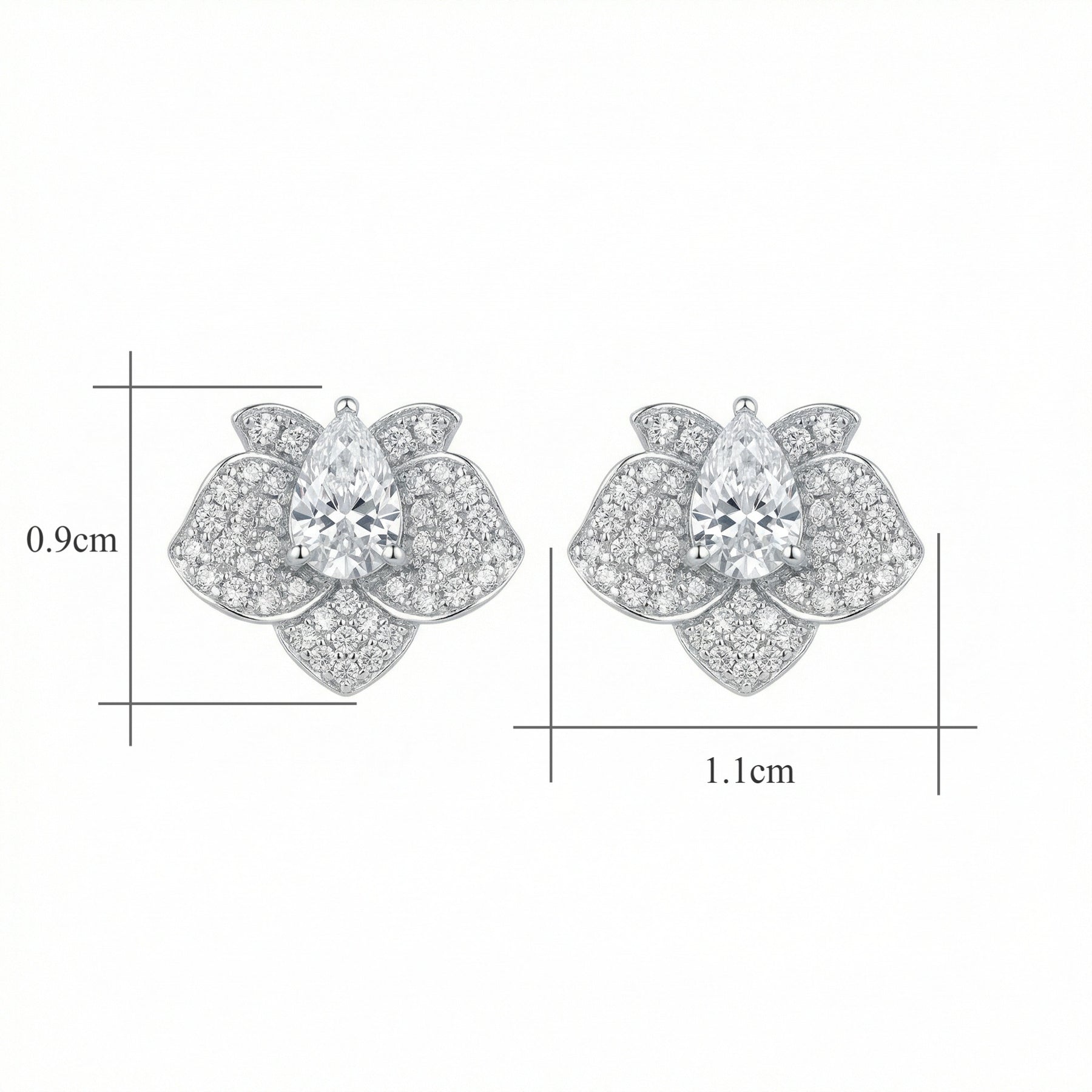 Pear-Cut Floral Stud Earrings – sterling silver earrings, side detail