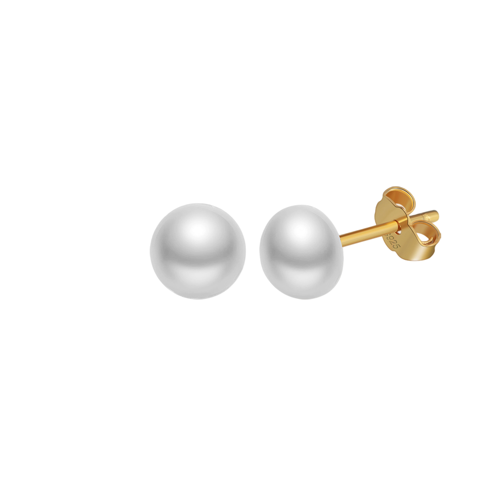 Round Pearl Studs, Secure Backings – pearl earrings, close-up