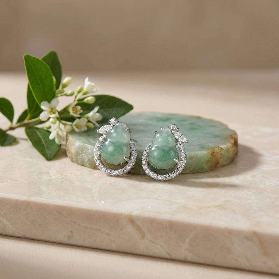 Jadeite Gourd Stud Earrings – jade earrings, side detail