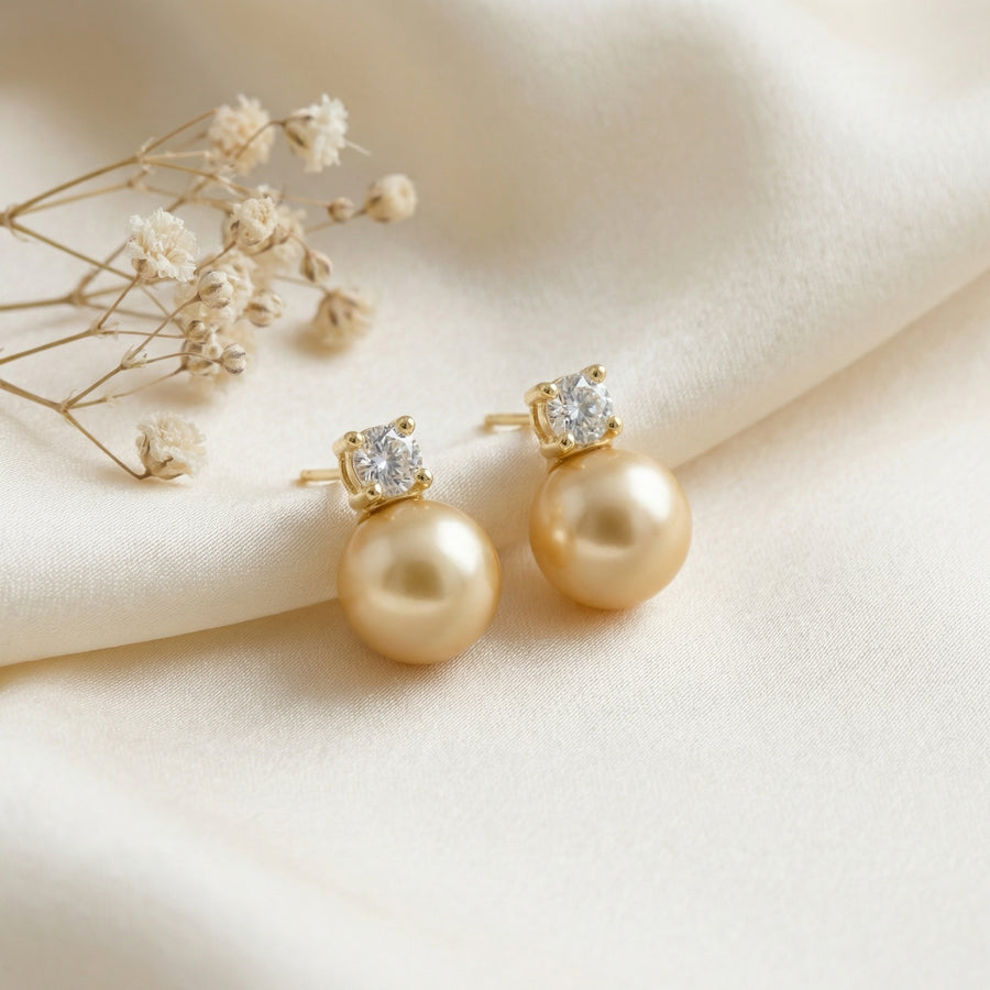 Champagne Pearl Stud Earrings – pearl earrings, close-up