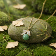Green Jade Leaf Pendant, Round Cut – jade necklace, front view
