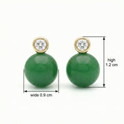 Green Jade Sphere Sparkling stone Accent Studs – jade earrings, close-up