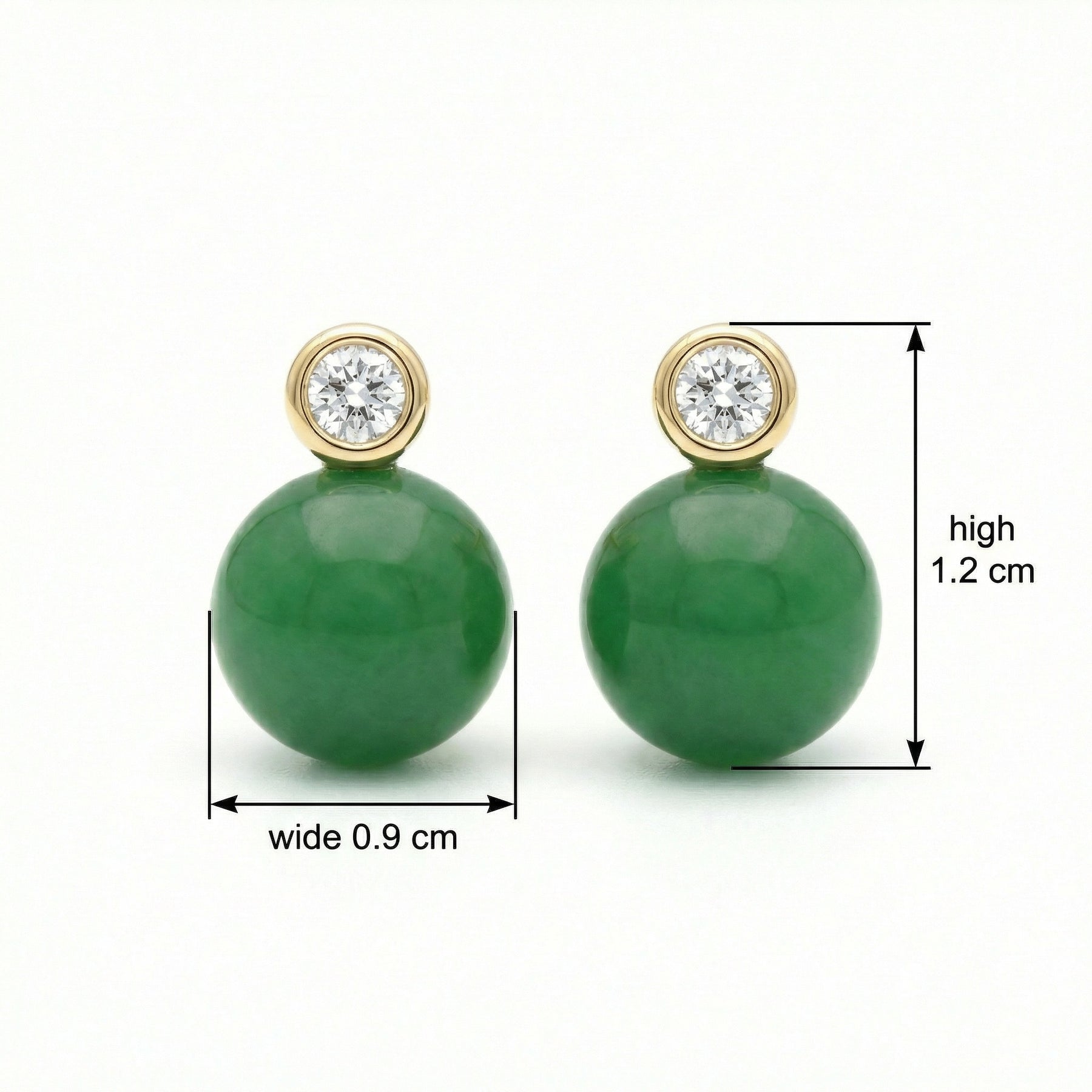 Green Jade Sphere Sparkling stone Accent Studs – jade earrings, close-up