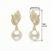 Leaf Motif Pearl Drop Earrings – pearl earrings, front view