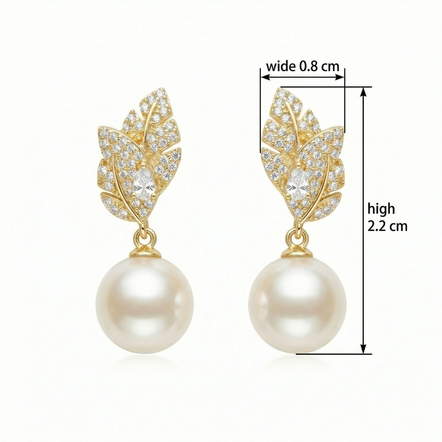 Leaf Motif Pearl Drop Earrings – pearl earrings, front view