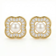 Pearl Studs, Baguette Quatrefoil Halo – pearl earrings