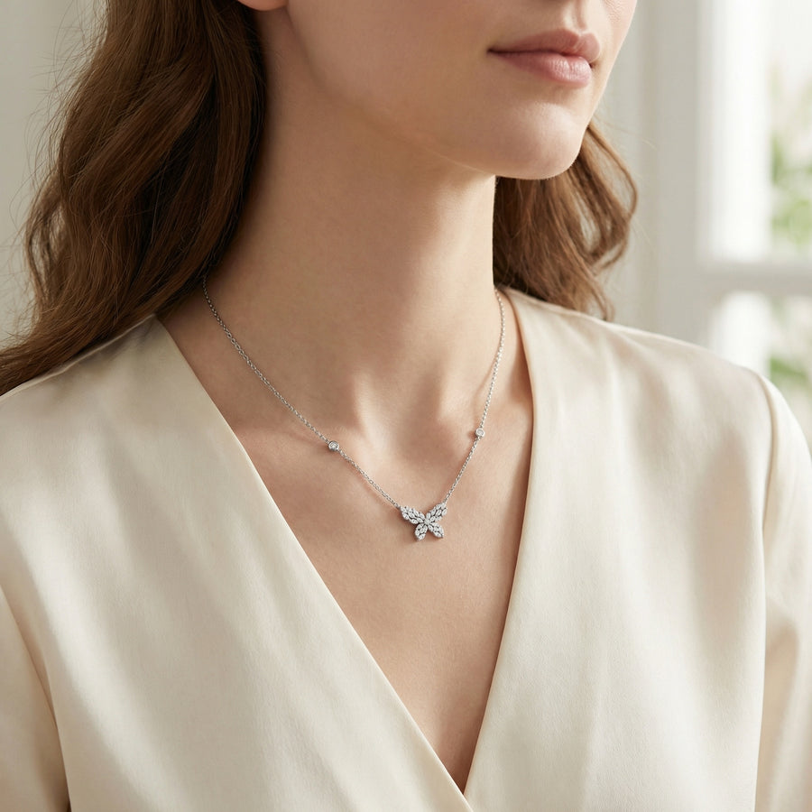 Marquise Butterfly Station Necklace – sterling silver necklace