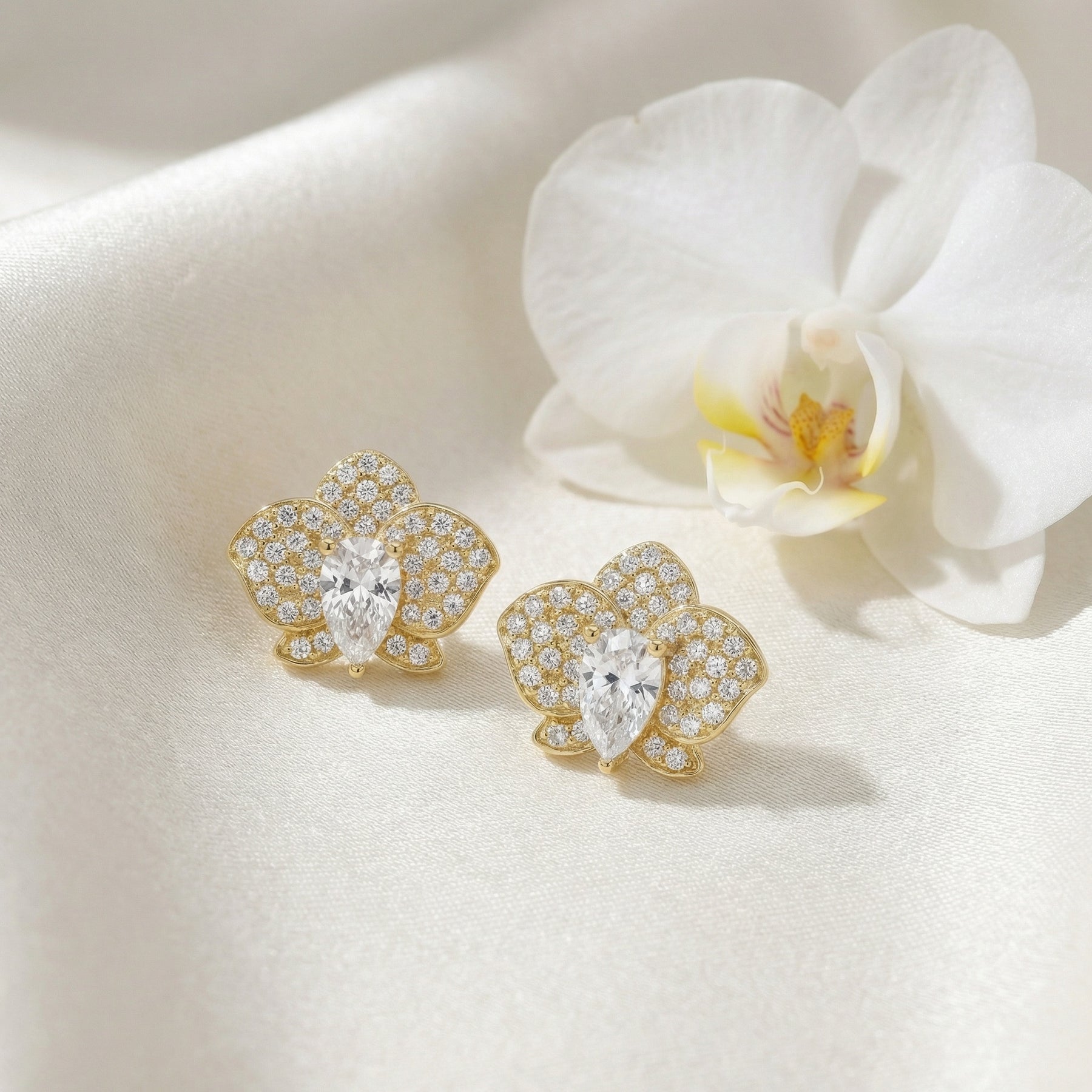 Orchid Blossom Pear-Cut Studs – sterling silver earrings