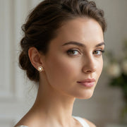 Floral Pearl Sparkling stone Accent Studs – pearl earrings, front view