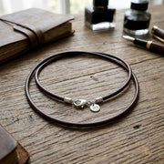 Brown Cord Necklace with Silver Charm – sterling silver necklace, side detail