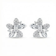 Rectangular-cut Floral Stud Earrings – sterling silver earrings, close-up