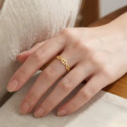 gold-tone Chain Ring with Moon Phase Cutouts – sterling silver ring, side detail