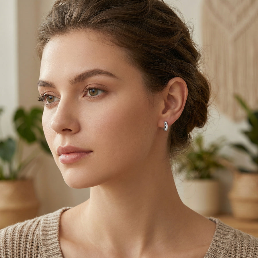 Sparkling Gemstone Huggie Hoop Earrings – sterling silver earrings, close-up