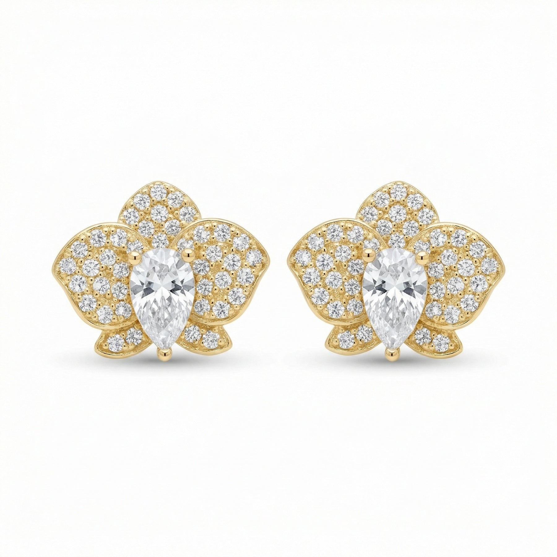 Orchid Blossom Pear-Cut Studs – sterling silver earrings, front view