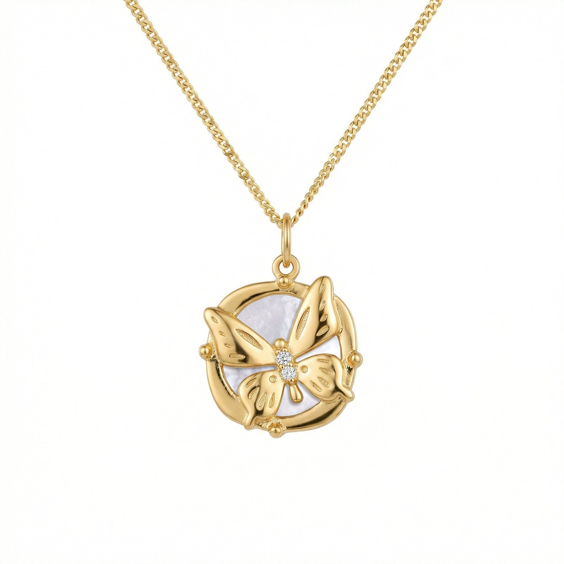 Circular Butterfly Pendant Necklace – sterling silver necklace, side detail