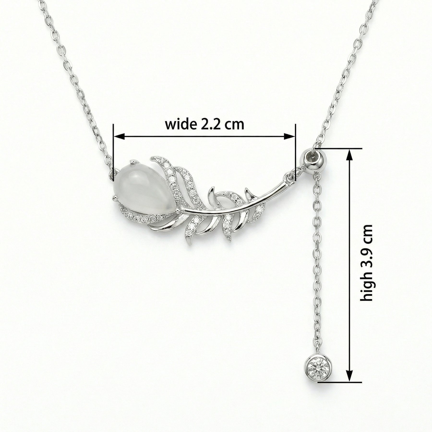 Feather Pendant Necklace with Moonstone – sterling silver necklace, front view