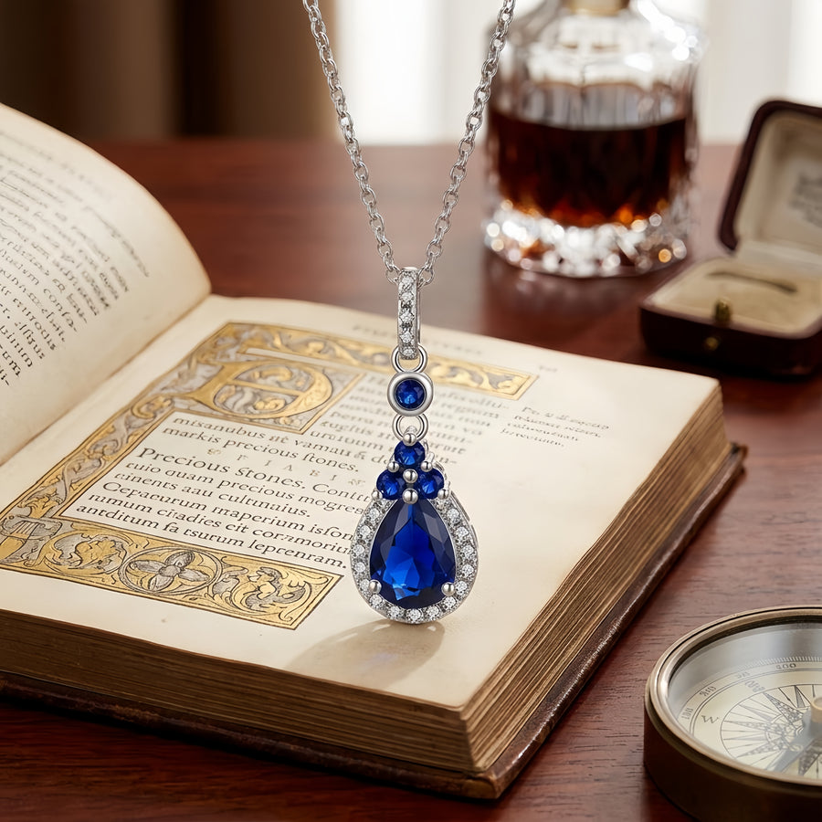 Teardrop Sapphire Pendant Necklace – sapphire necklace, side detail