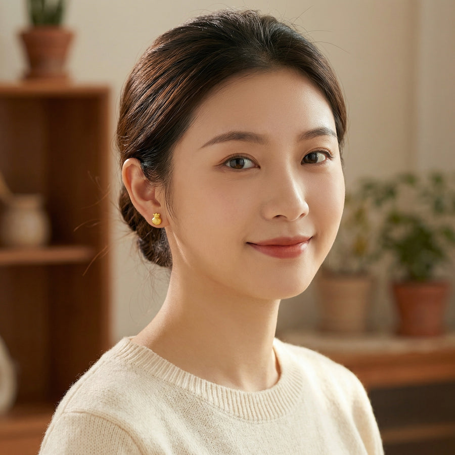 Fortune Pouch Fu Blessing Studs – sterling silver earrings