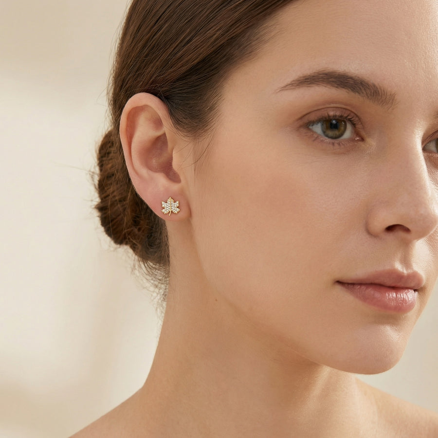 Crystal Maple Leaf Stud Earrings – crystal earrings, side detail