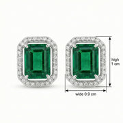 Rectangular-cut Green Halo Earrings – sterling silver earrings, front view