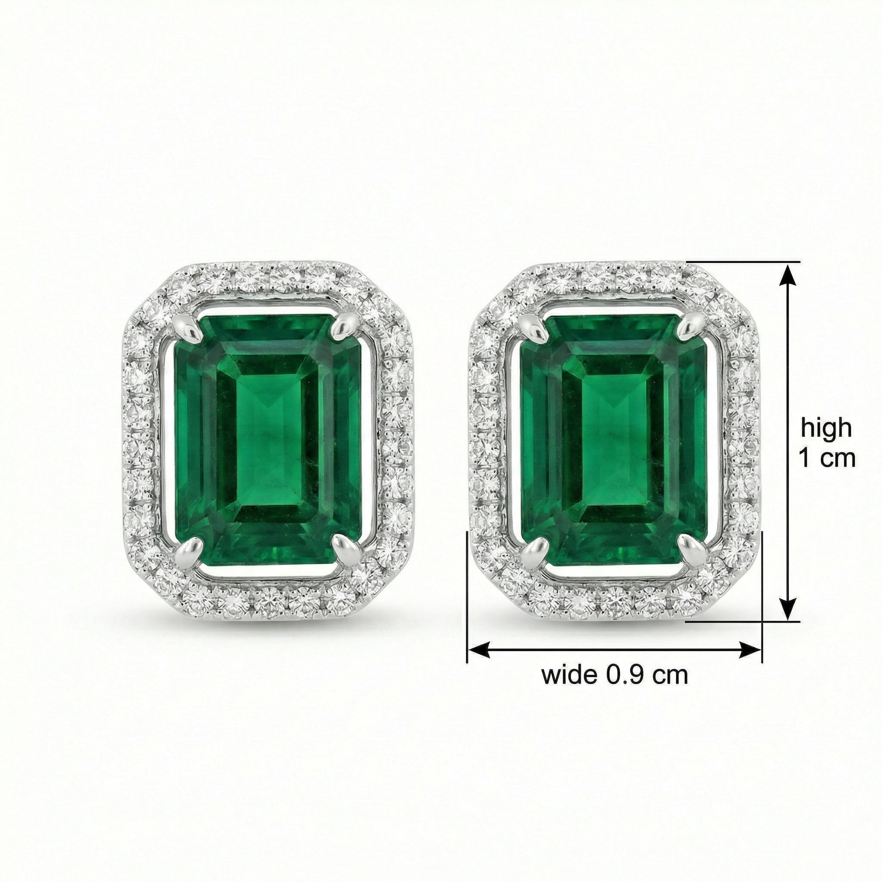 Rectangular-cut Green Halo Earrings – sterling silver earrings, front view