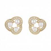 Triple Pearl Trefoil Stud Earrings – pearl earrings, side detail
