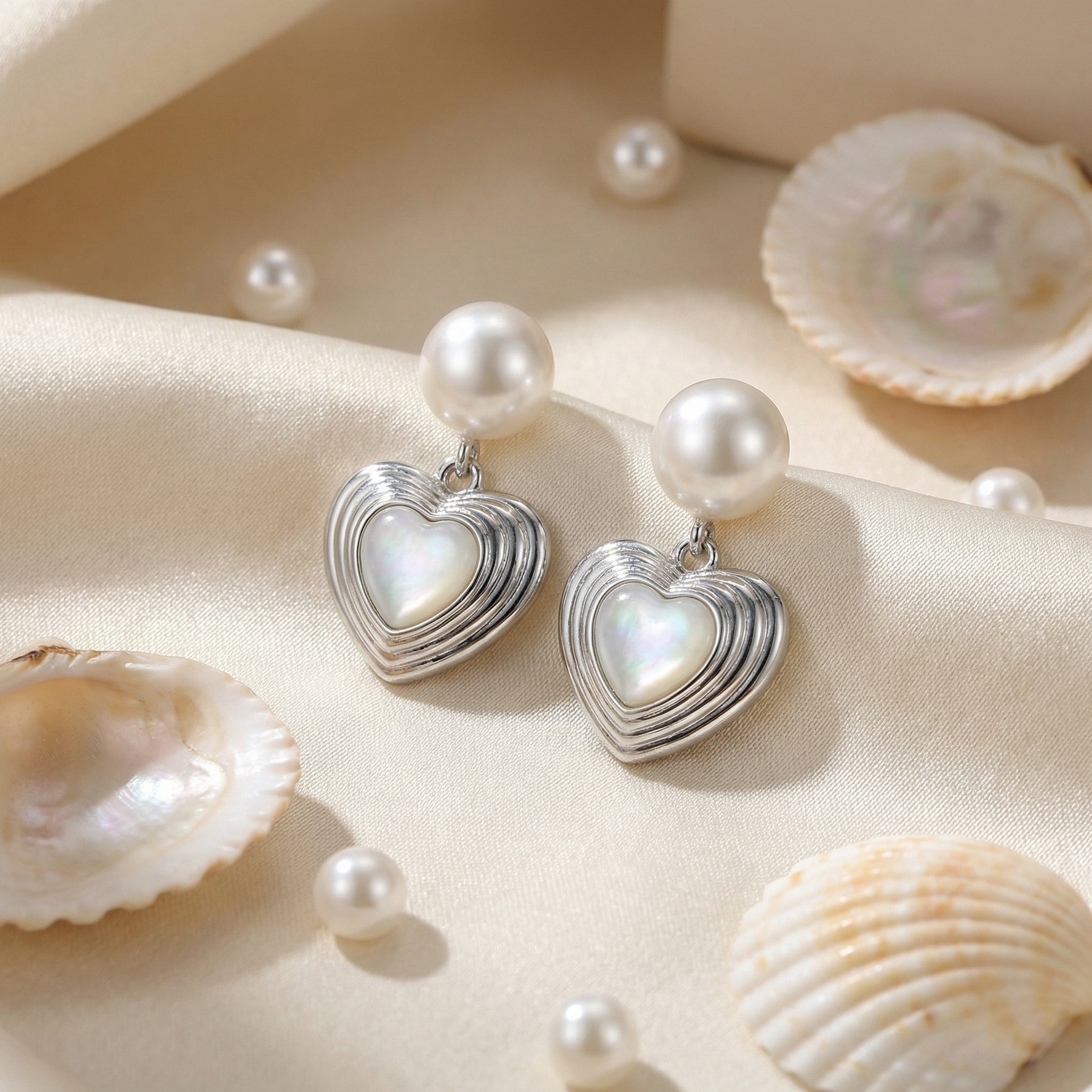 Pearl and Mother-of-Pearl Heart Drops – mother-of-pearl earrings