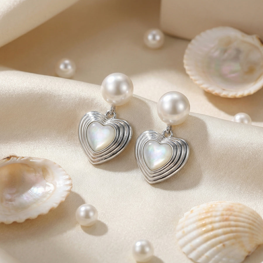 Pearl and Mother-of-Pearl Heart Drops – mother-of-pearl earrings