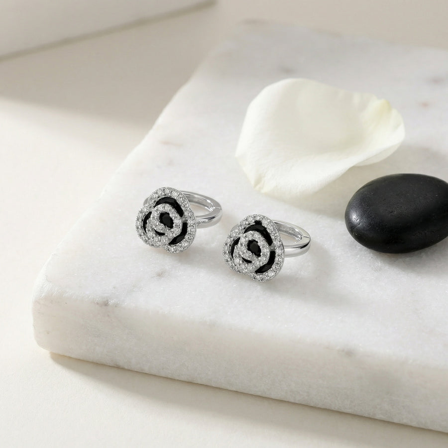 Rose Flower Huggie Hoop Earrings – sterling silver earrings