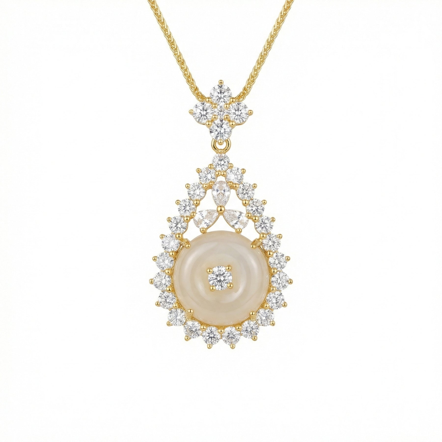 Halo Teardrop Pendant Necklace – sterling silver necklace, front view