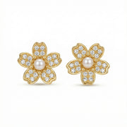 Pearl Cherry Blossom Stud Earrings – pearl earrings, side detail