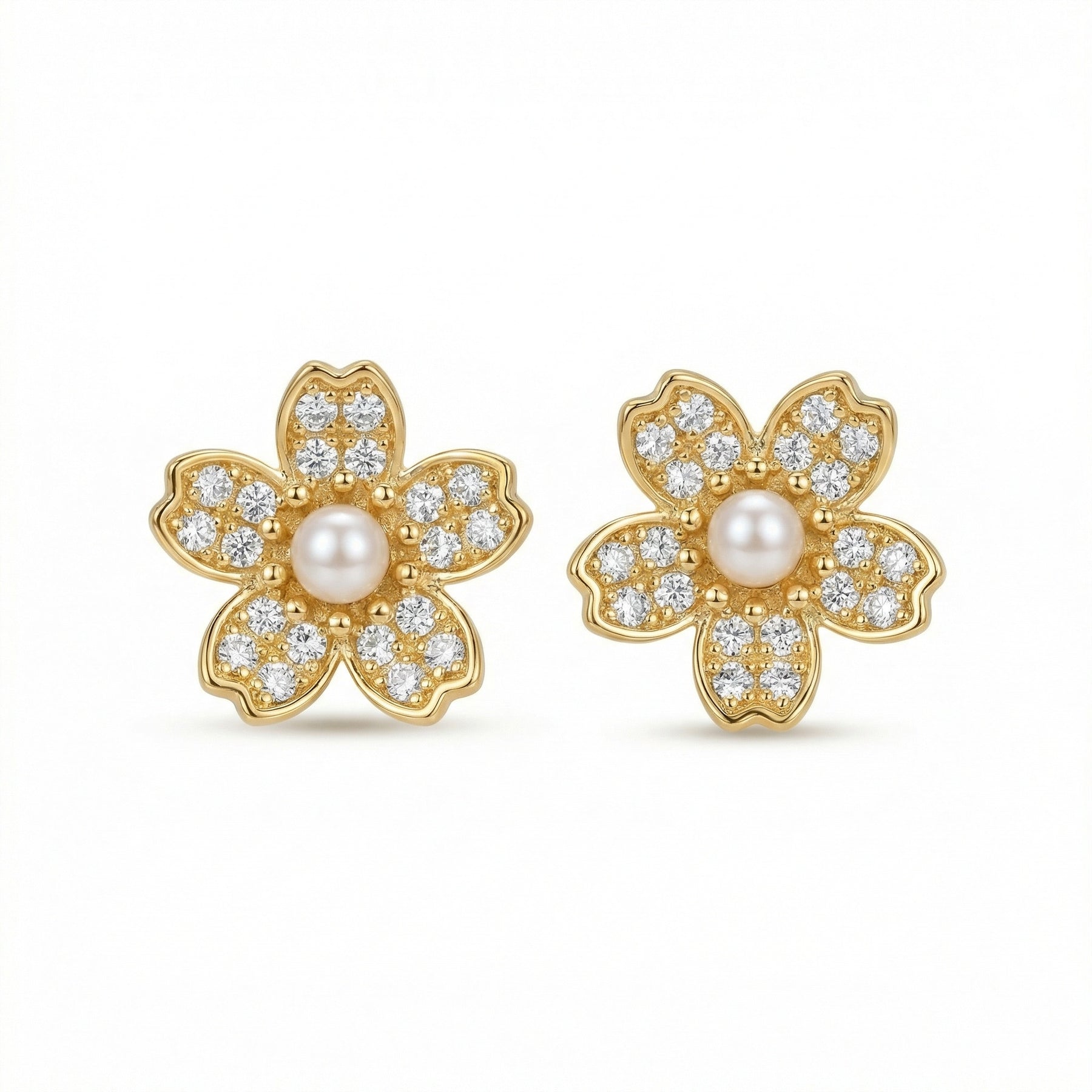 Pearl Cherry Blossom Stud Earrings – pearl earrings, side detail