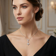 Marquise Floral Double Cluster Necklace – sterling silver necklace, side detail