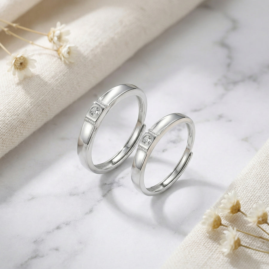 Sleek Sparkling Couple Rings – sterling silver ring