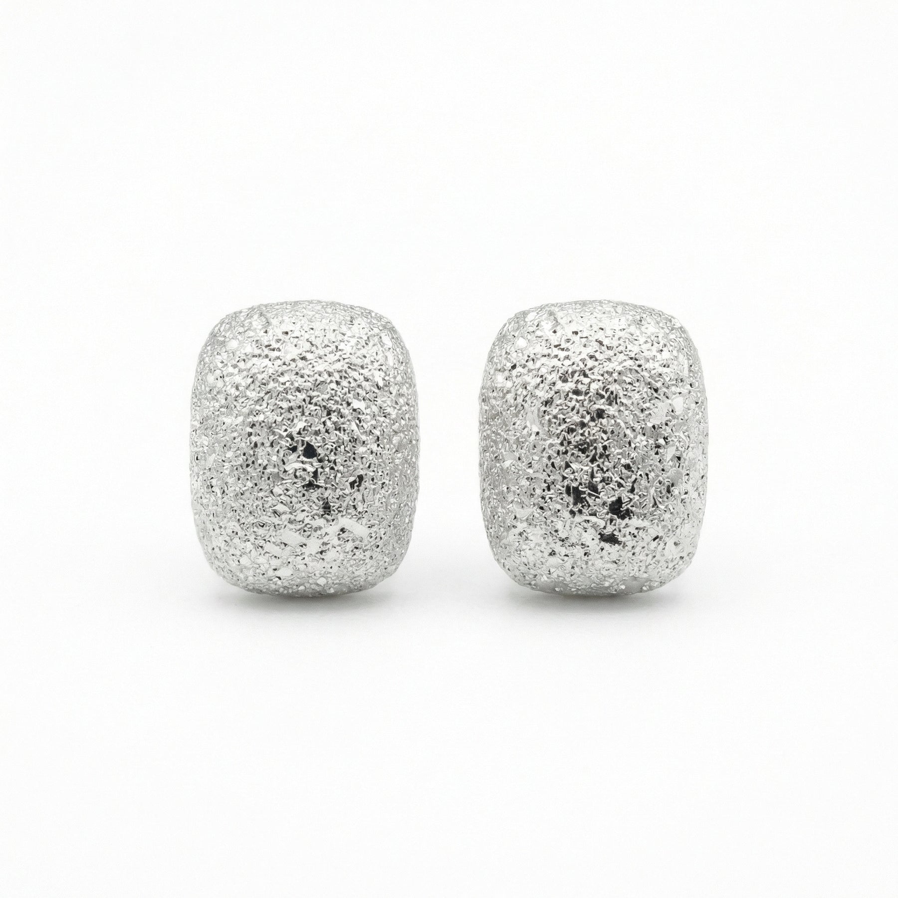 Stardust Textured Cushion Studs – sterling silver earrings, side detail