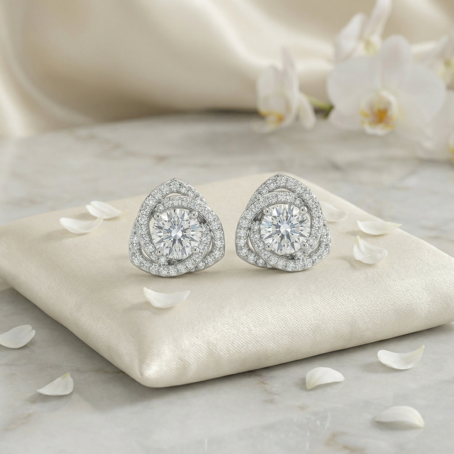 Brilliant-Cut Pavé Halo Stud Earrings – sterling silver earrings, side detail