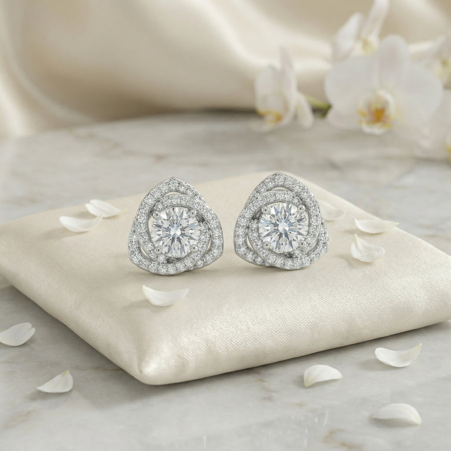 Brilliant-Cut Pavé Halo Stud Earrings – sterling silver earrings, side detail