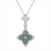 Jade Flower Clover Pendant Necklace – jade necklace, side detail