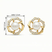 Floral Pearl Sparkling stone Accent Studs – pearl earrings, close-up