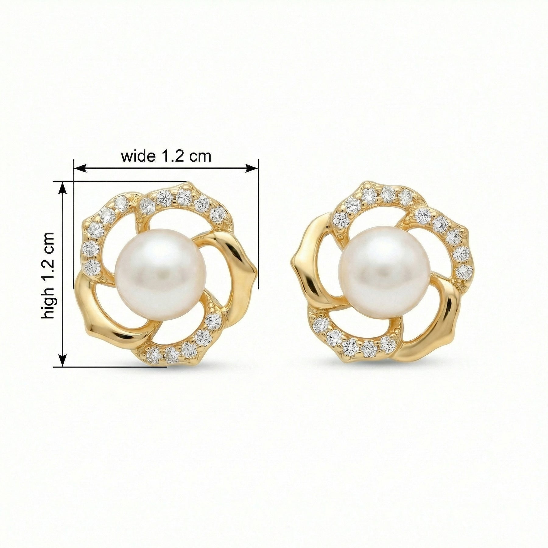 Floral Pearl Sparkling stone Accent Studs – pearl earrings, close-up