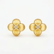 Citrine Clover Stud Earrings – sterling silver earrings, close-up