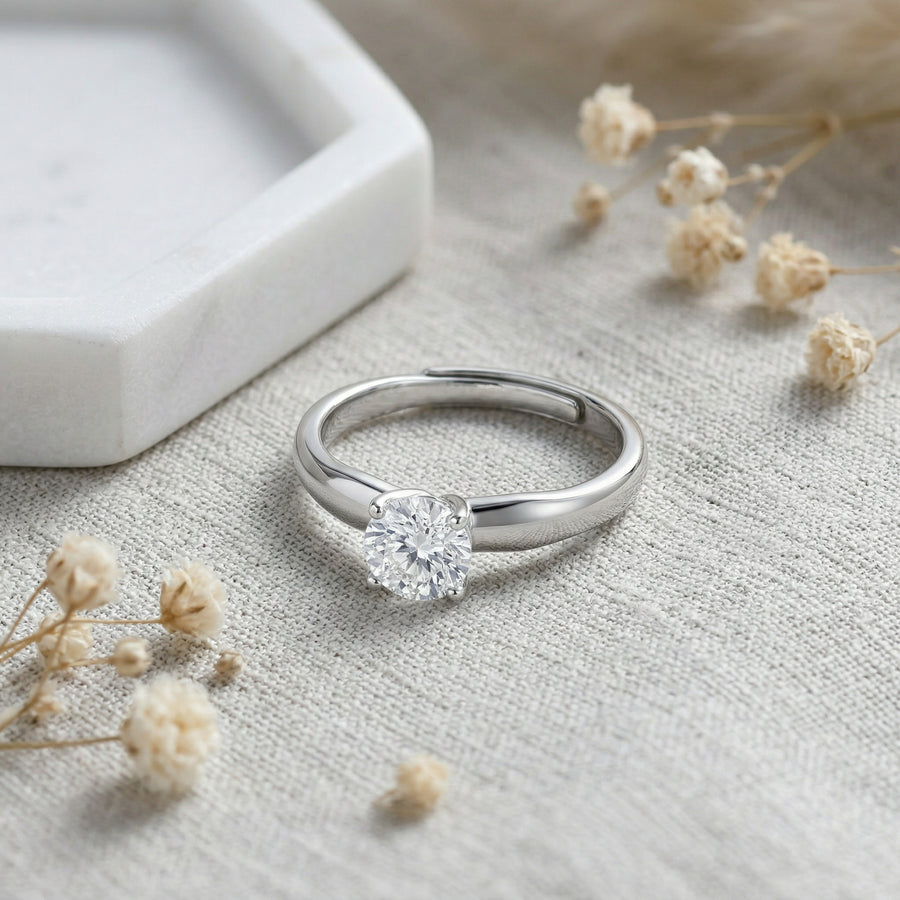 Round Solitaire Engagement-Style Ring – sterling silver ring, front view