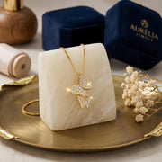 Double Butterfly CZ Necklace – zircon necklace, side detail