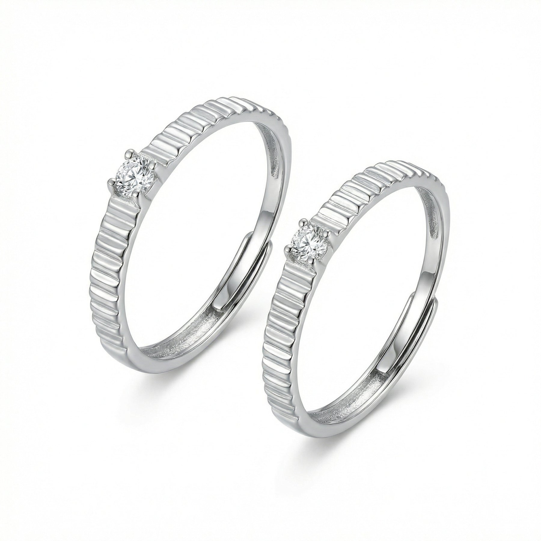 Textured Solitaire Couple Rings – sterling silver ring, side detail